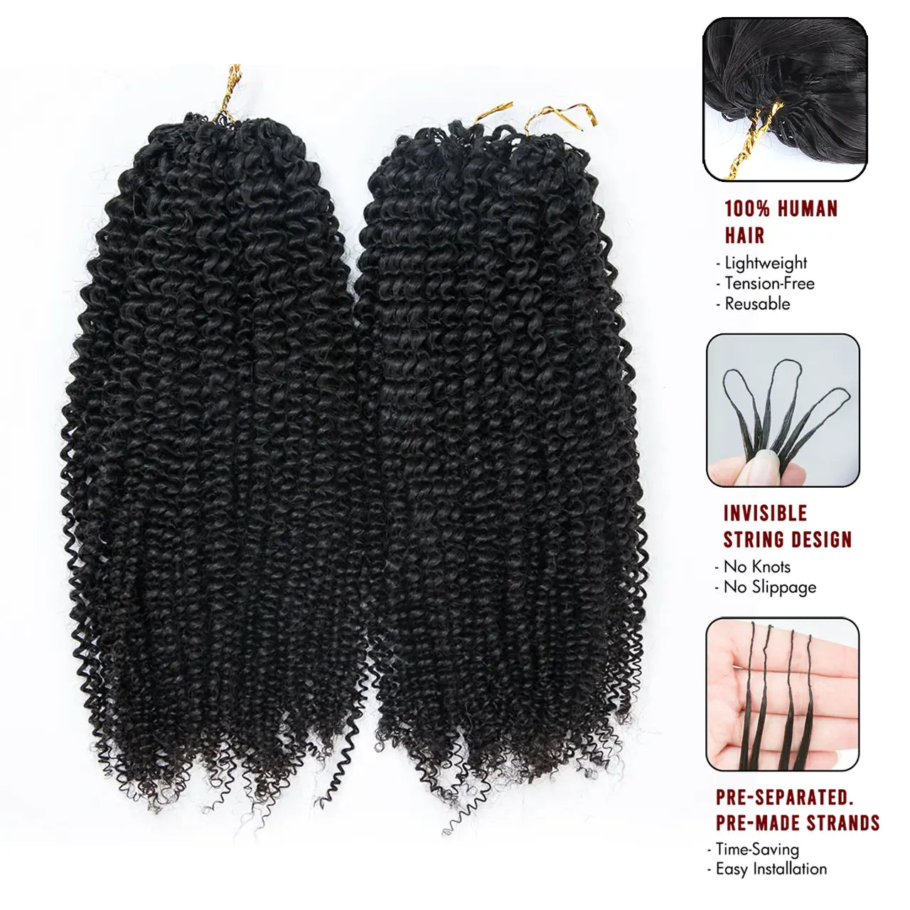 2packs pre-separated feather crochet hair extension afro kinky curly human hair