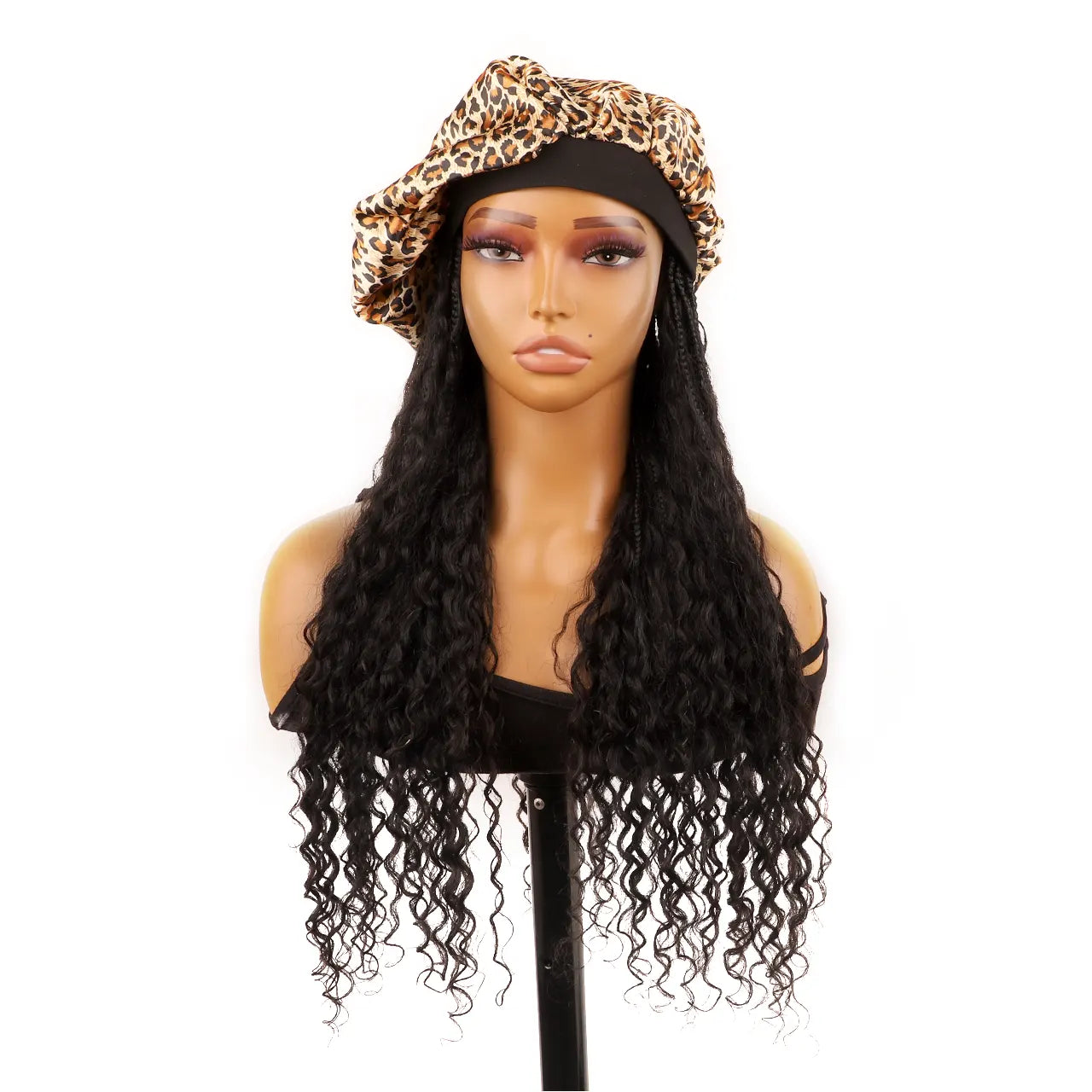 Boho braids band wig with human hair curls for black women