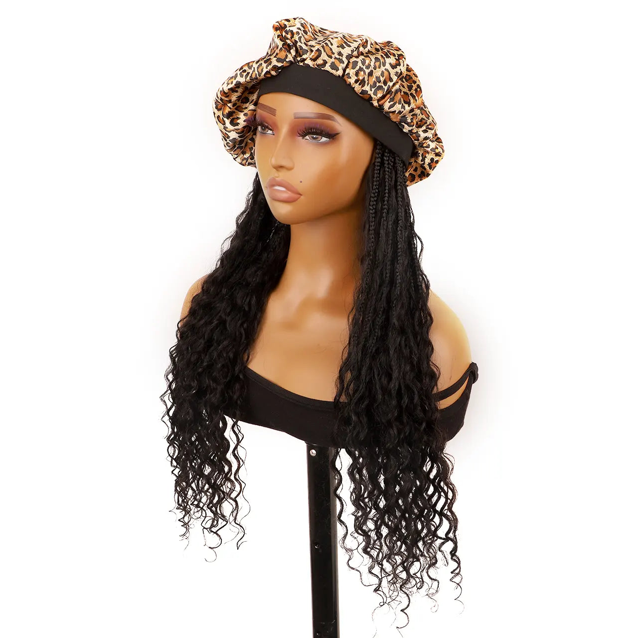 Boho braids headband wig with human hair curls matched hat and scarves
