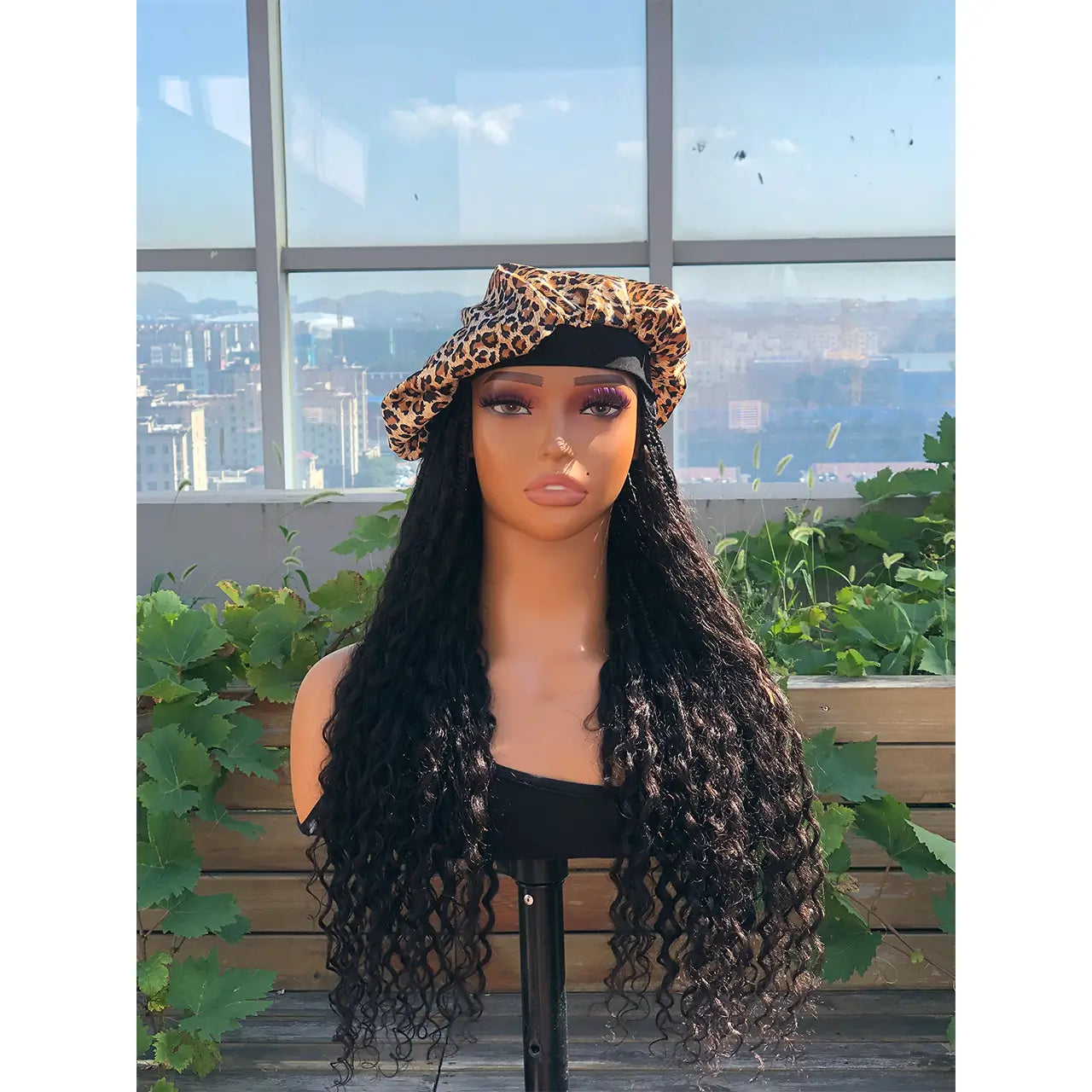 Boho braids band wig with human hair curls for black women