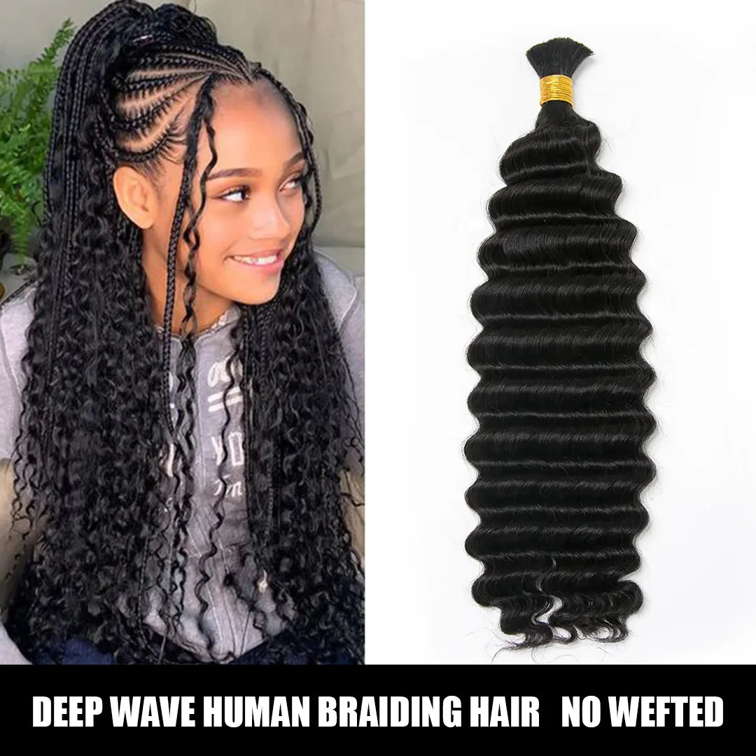 Deep wave bulk human hair for braiding natural black 100g per pack