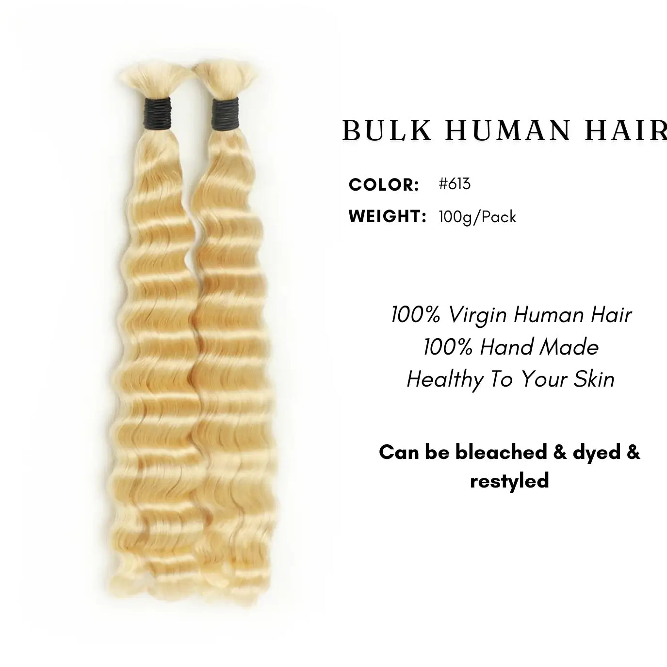 Bulk human hair 613 blonde double drawn for braiding details