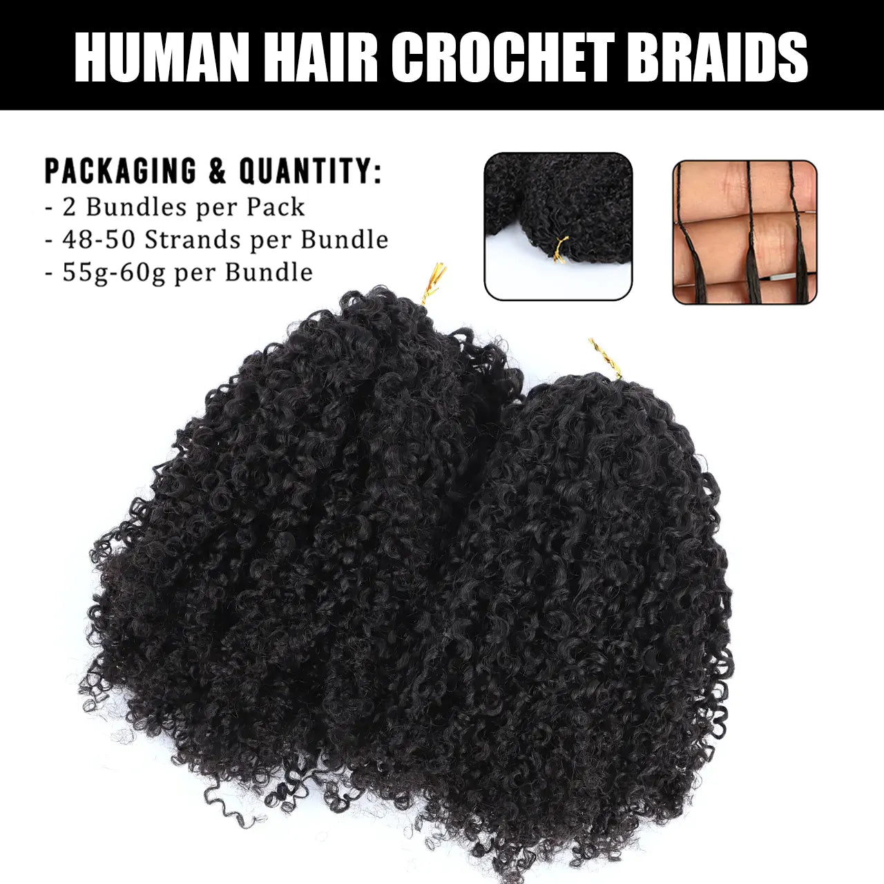 2 packs knotless crochet hair extensions pre separated human hair tight curly