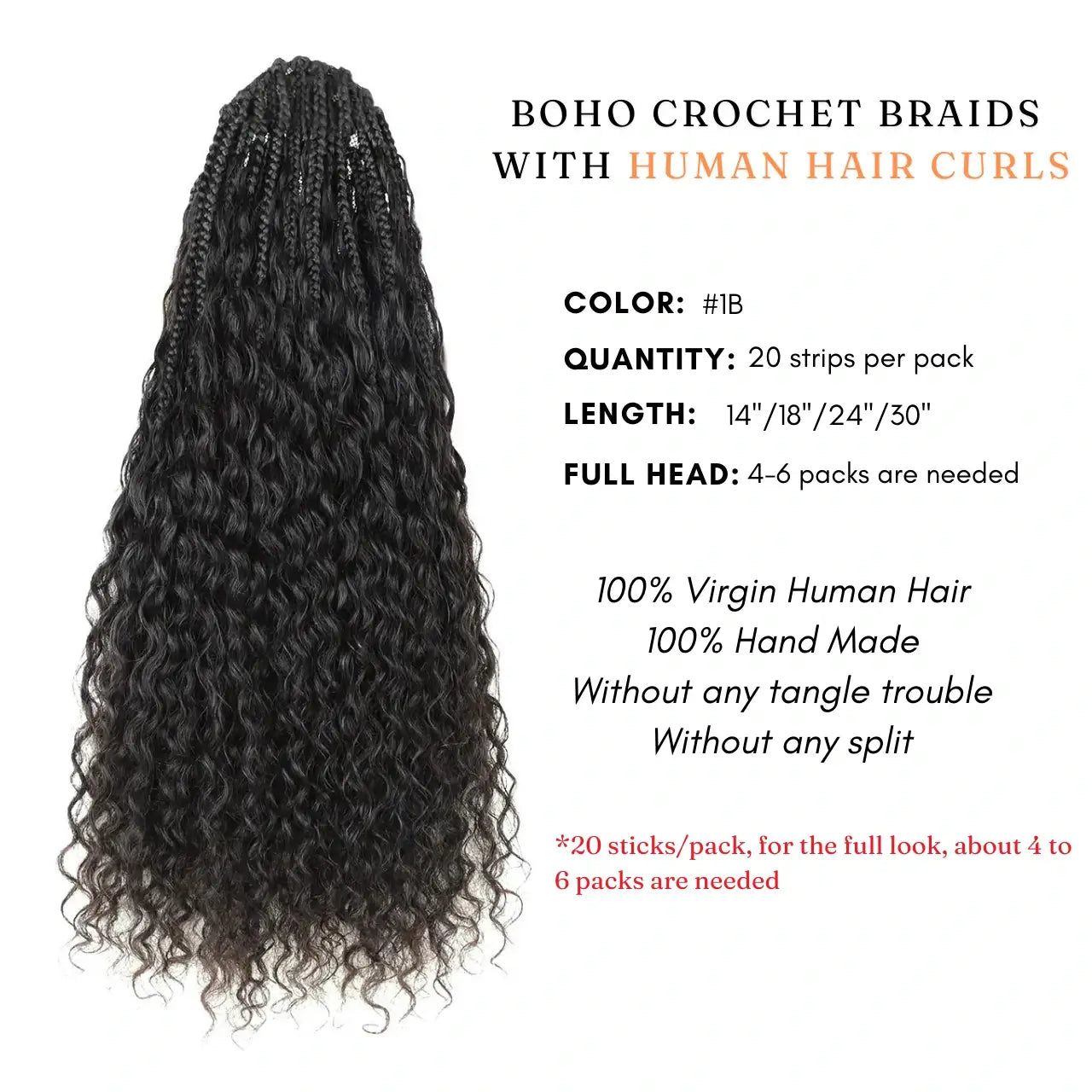 Black boho crochet braids 20 strips per pack