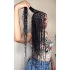 Boho crochet braids with curly ends hair details wearing effect natural black