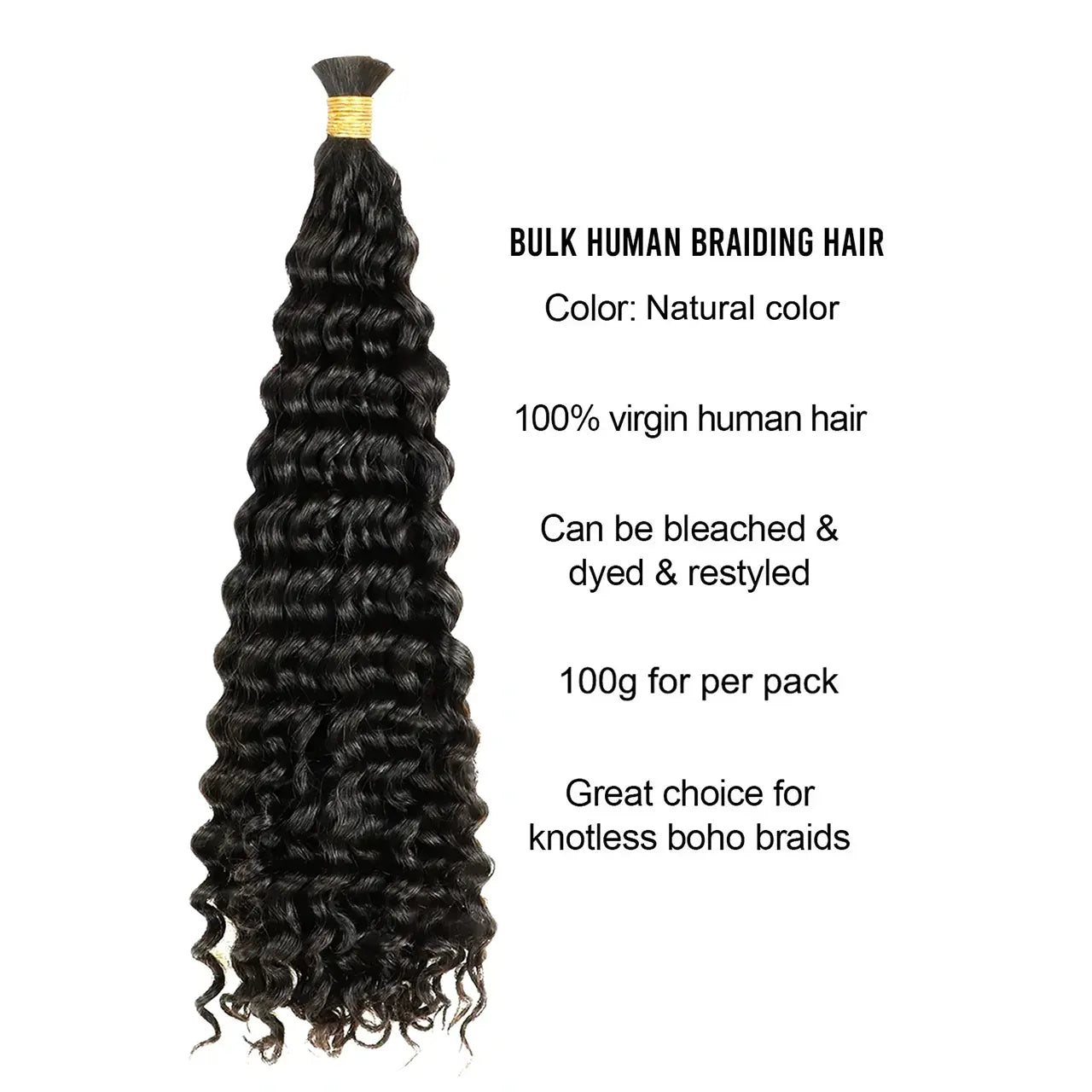 Bulk human braiding hair of 100% virgin hair natural black details