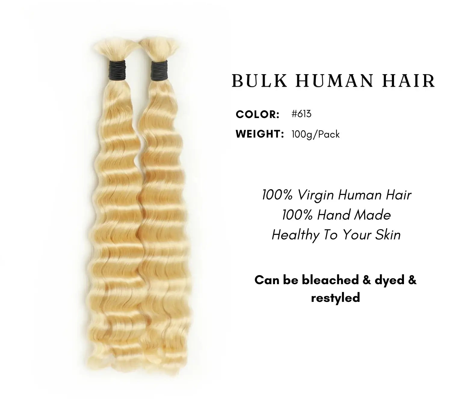 Bulk human hair 613 blonde double drawn for braiding details