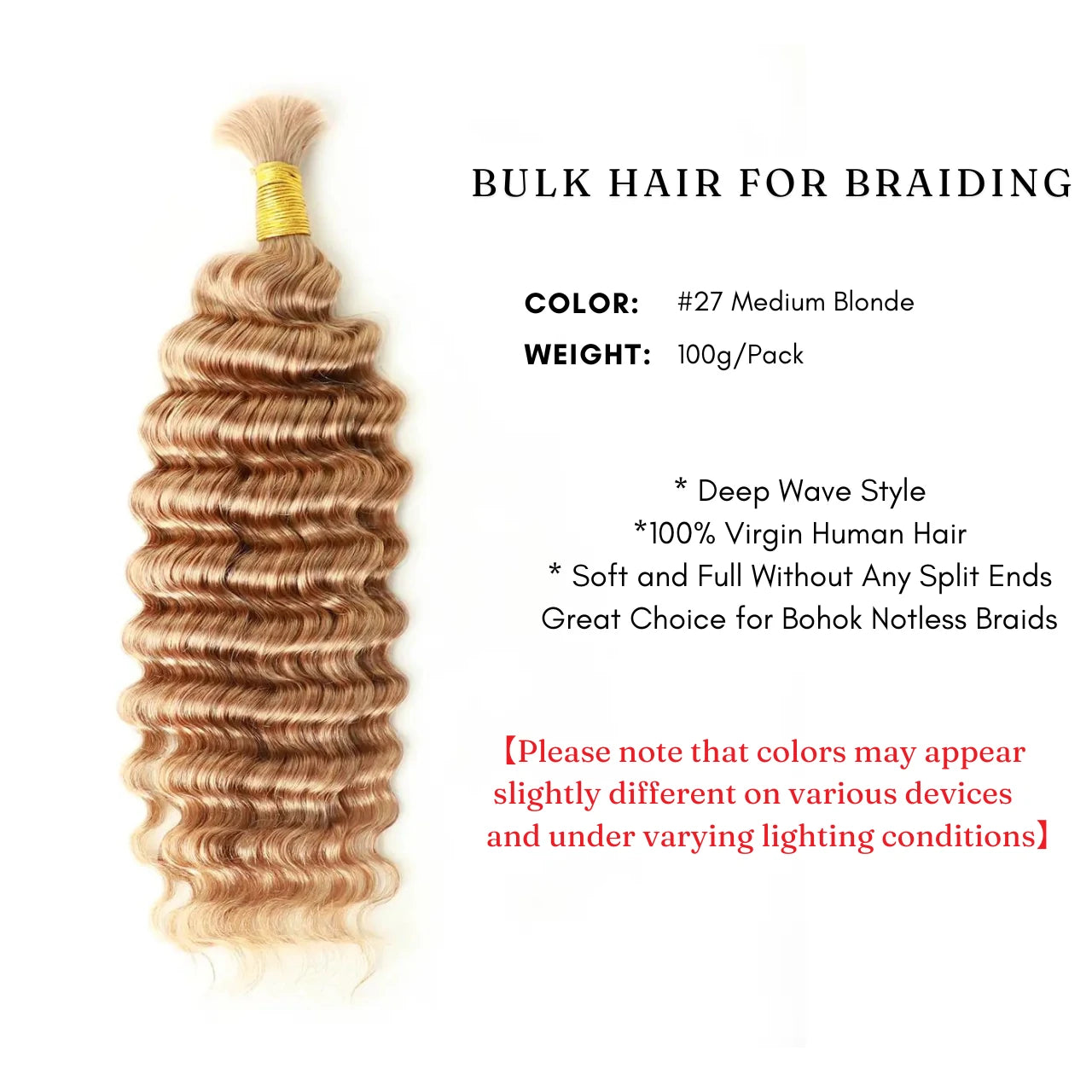 Bulk human hair for braiding medium blonde deep wave double drawn