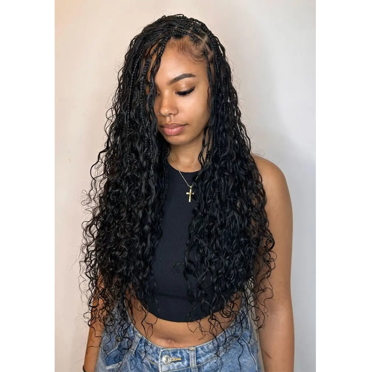 Bulk human hair for crochet goddess braids wearing effect natural balck