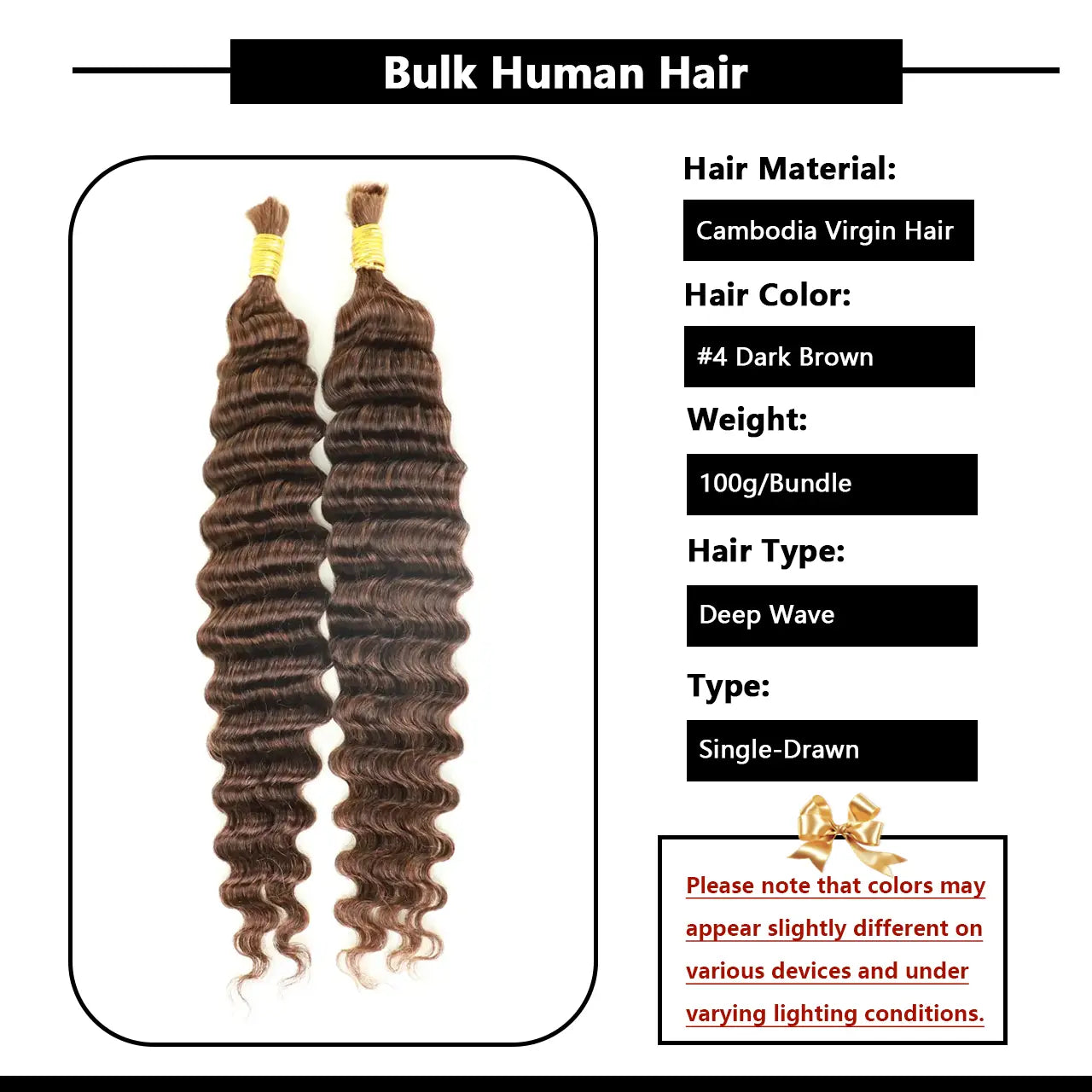 Dark brown virgin bulk human braiding hair for black women