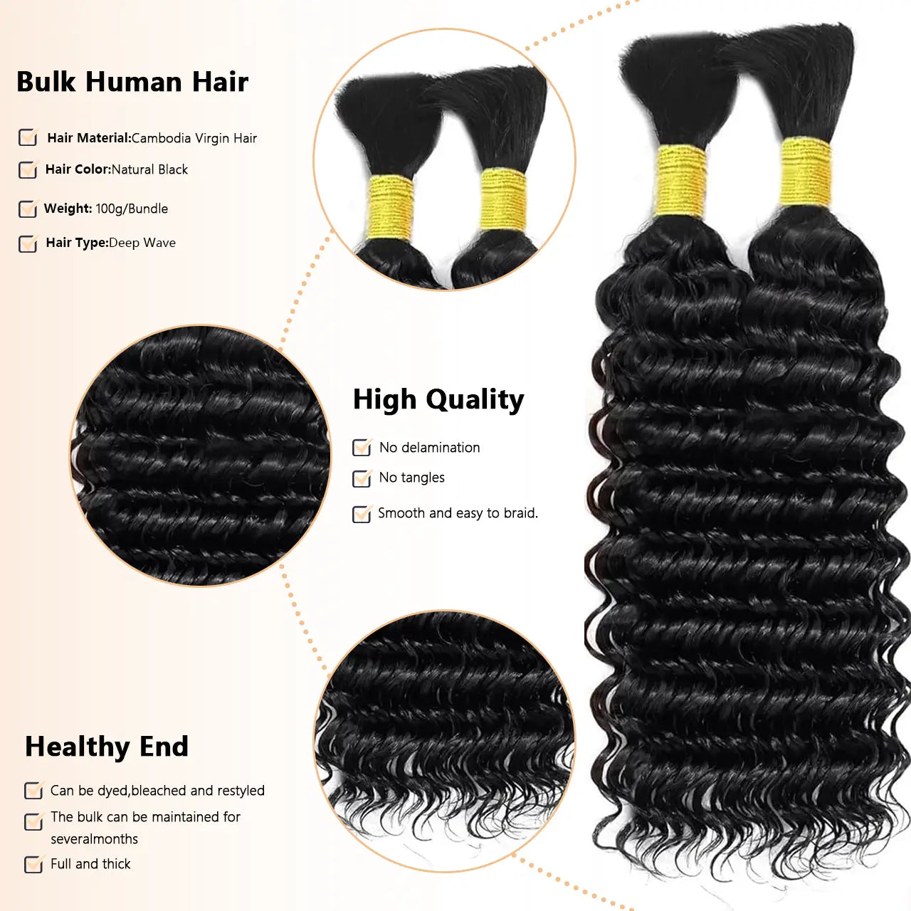 Deep wave bulk hair for boho box braiding natural black