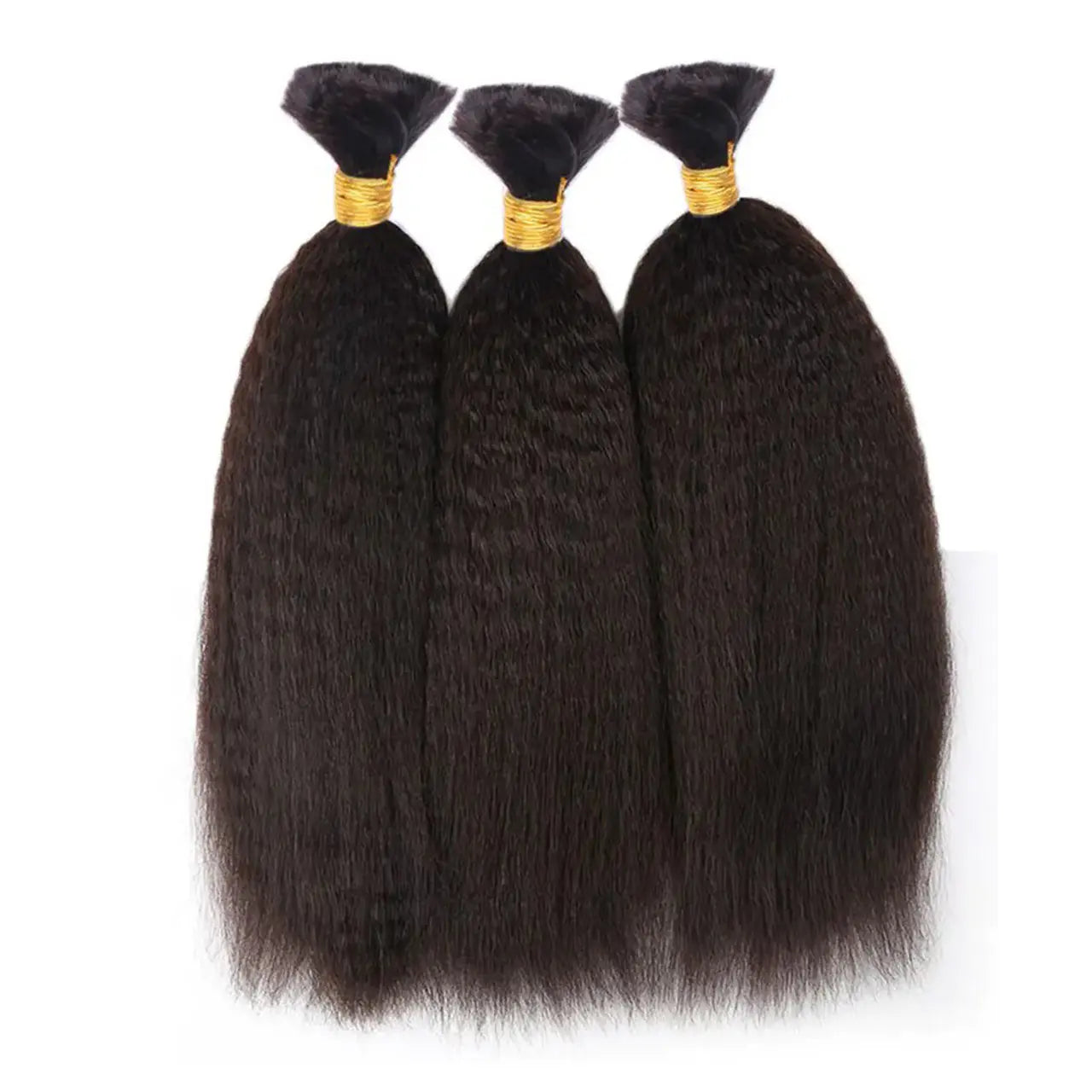 Kinky straight human braiding hair natural black double drawn three bundles tail ends