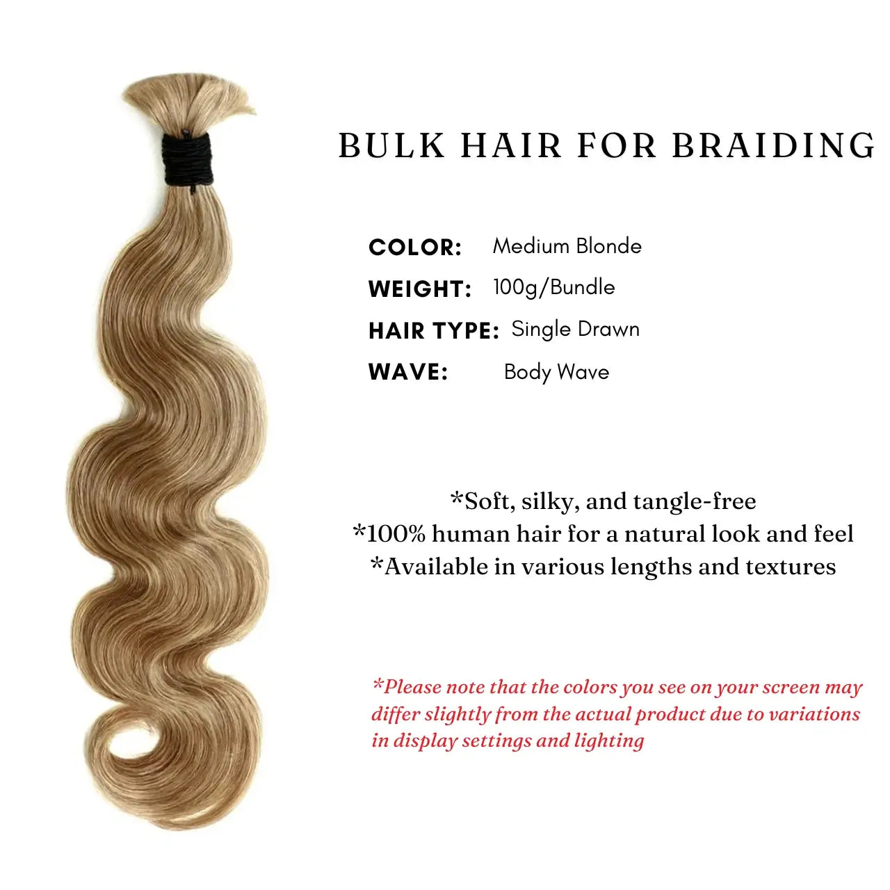 Medium blonde body wave bulk hair for braiding 100g per pack single drawn