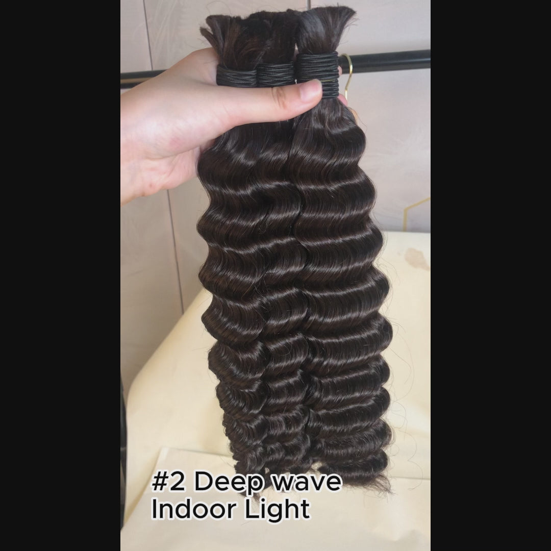 Dark brown deep wave human hair bulk for braiding