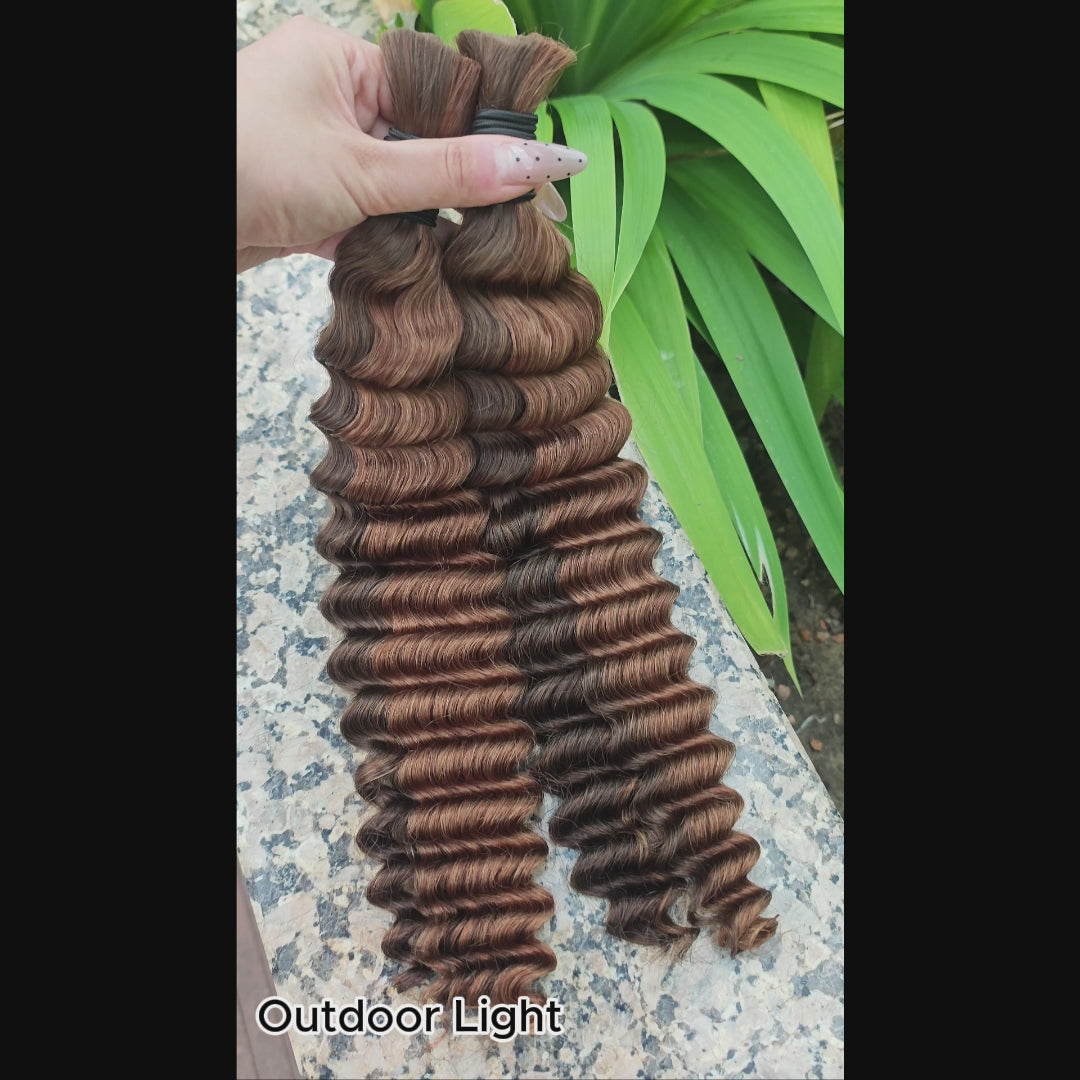 Bulk curly hair medium brown deep wave for braiding outdoor light color