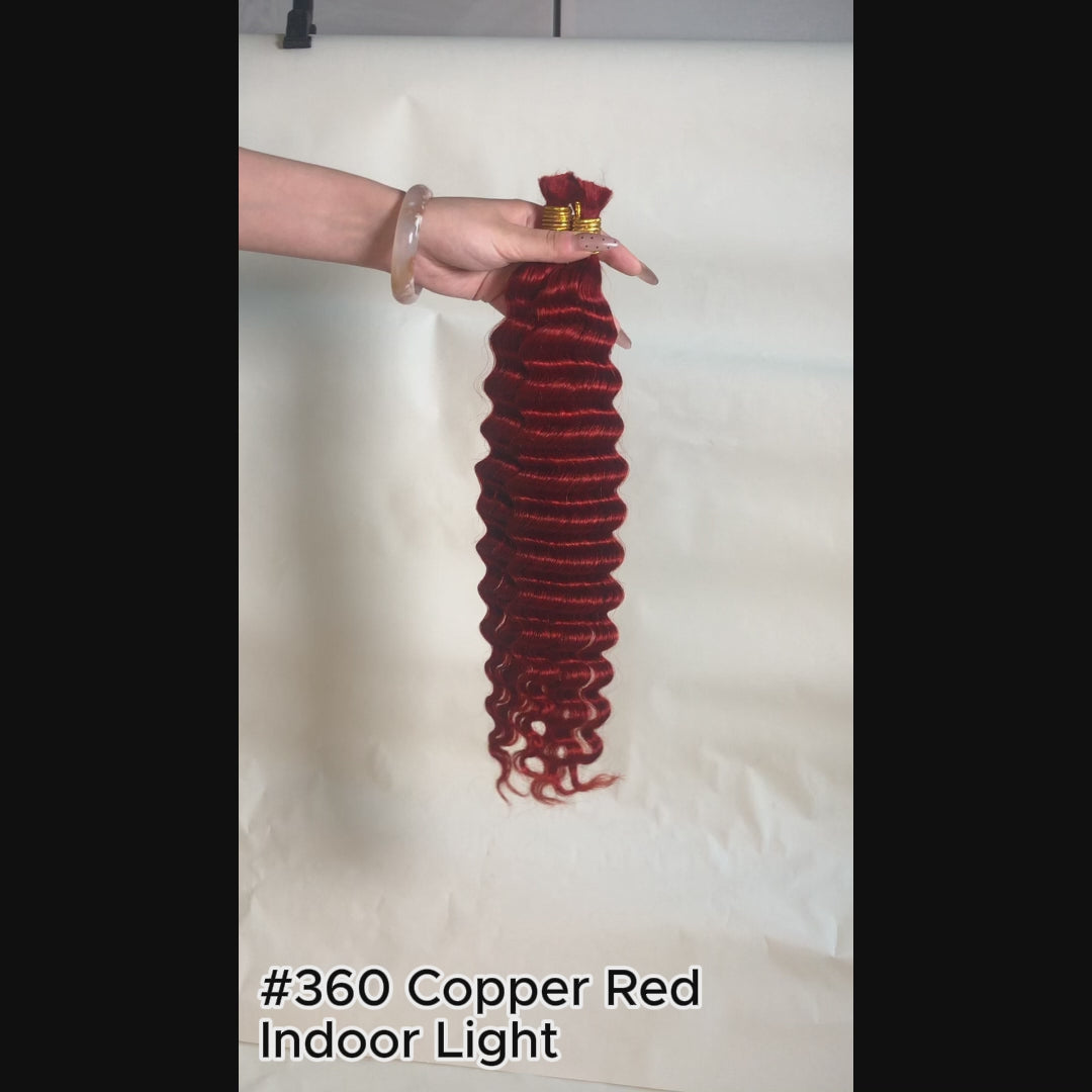 Bulk human hair deep wave copper red boho braids 100g per pack