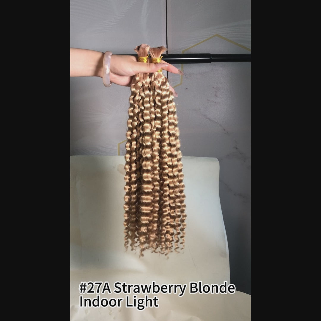 Double drawn water wave human bulk hair for braiding strawberry blonde