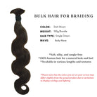 Single drawn dark brown bulk hair for braiding 100g per pack