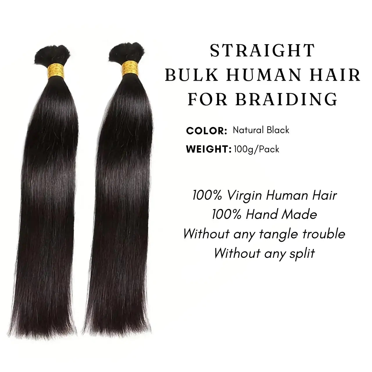 Straight bulk human braiding hair for women 100g per pack virgin human hair