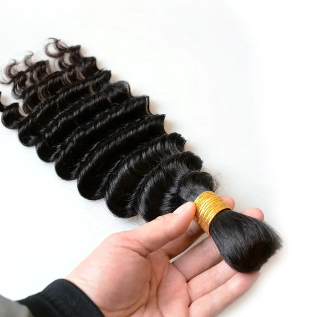 The top deep wave single drawn bulk human hair for braiding natural black