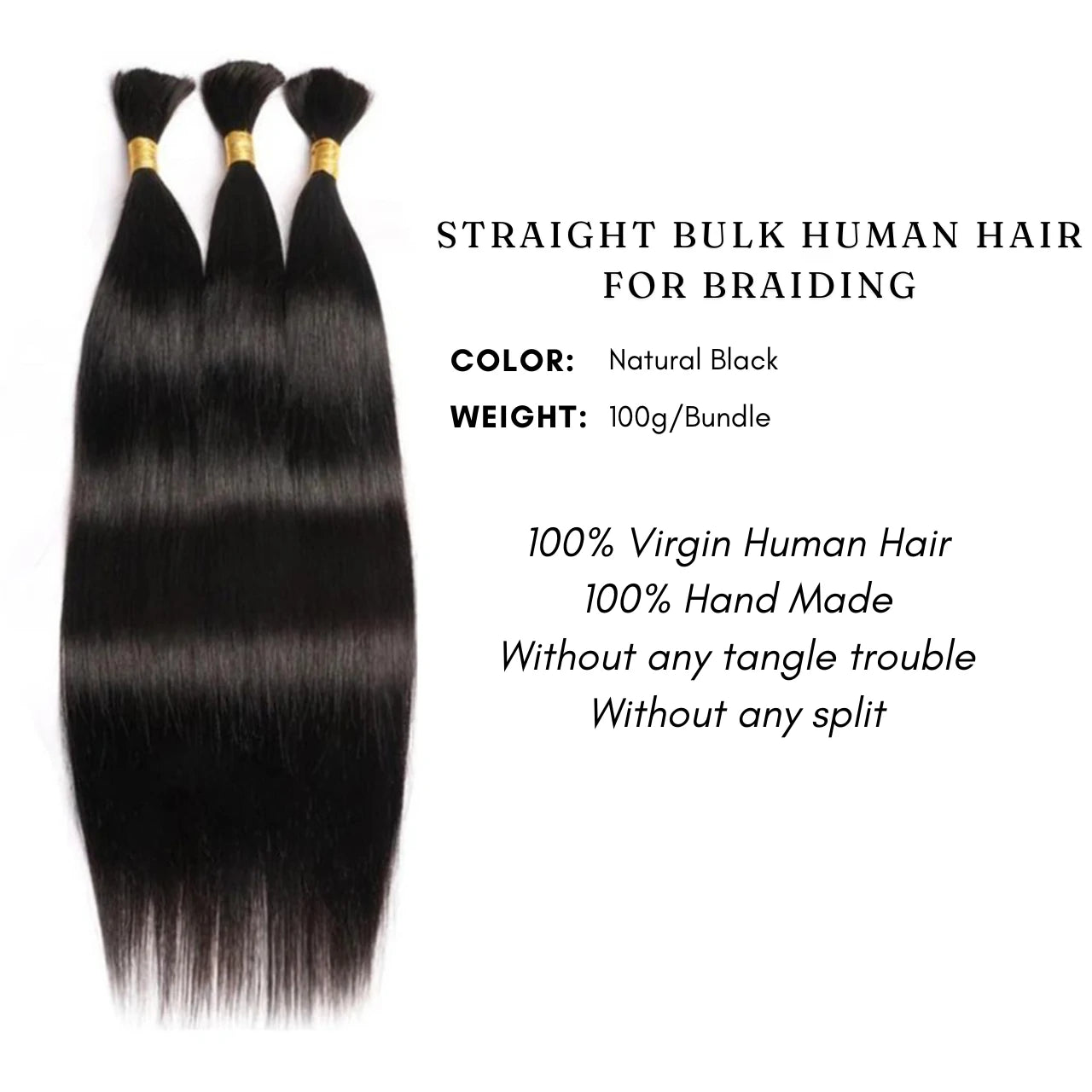 Three bundles natural black straight bulk human hair double drawn virgin human hair