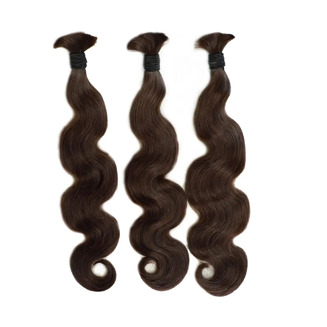 Three bundles of bulk braiding human hair dark brown single-drawn