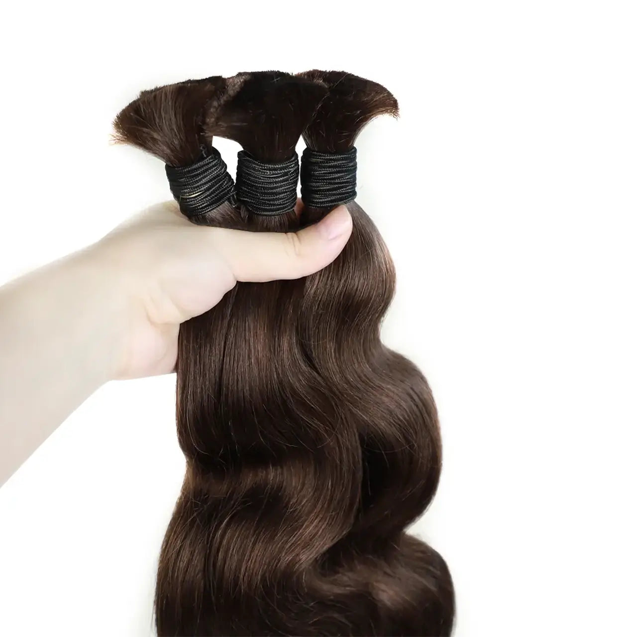 Three bundles of bulk braiding human hair dark brown the top quality