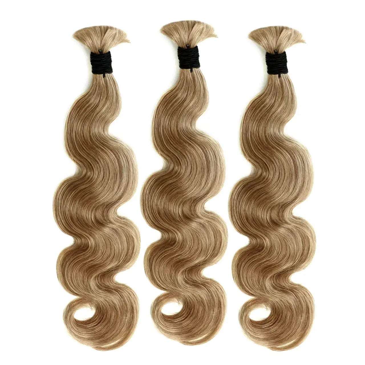 Three bundles of medium blonde bulk braiding human hair