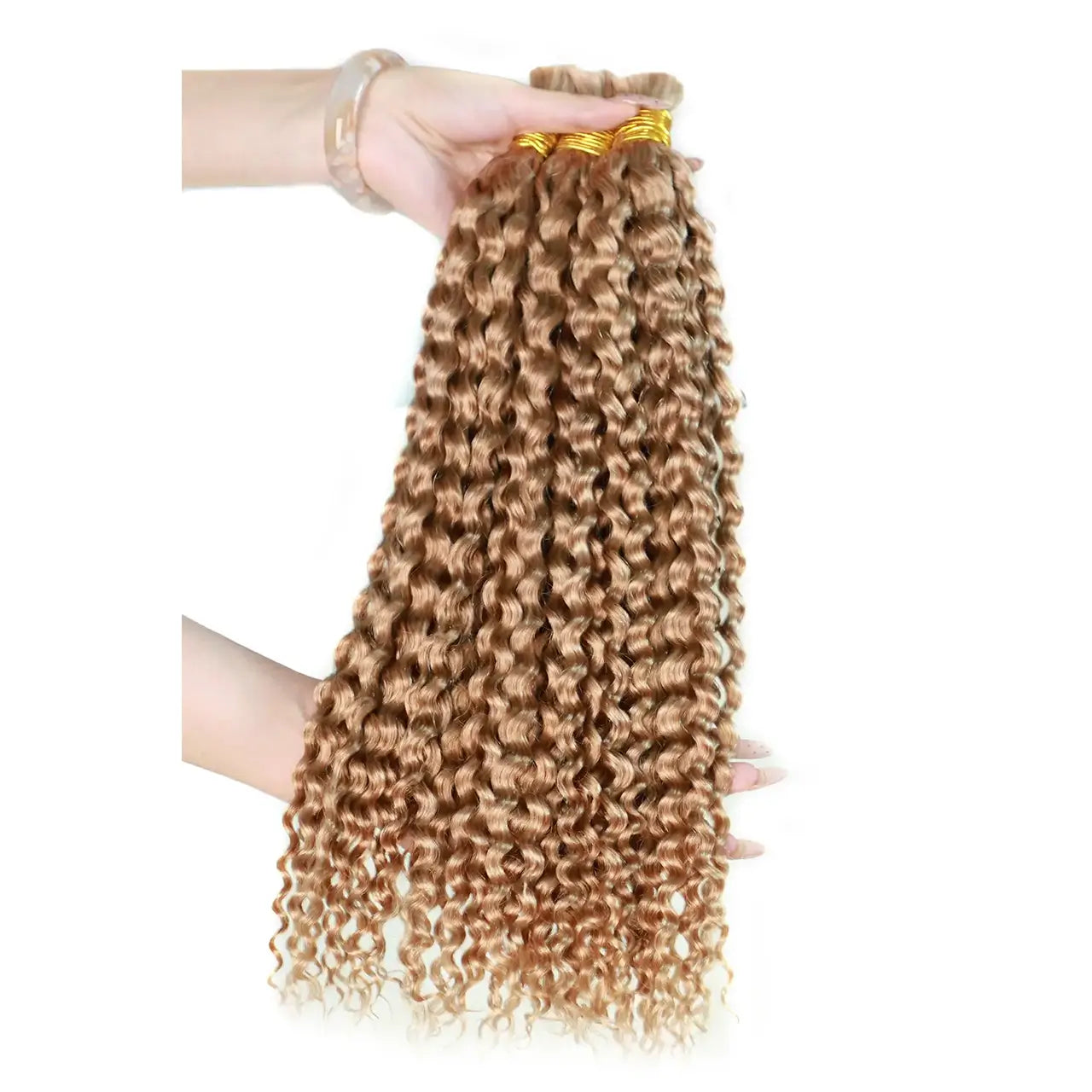 Three bundles water wave bulk human braiding hair golden brown 100g per pack