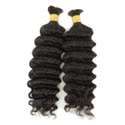 Two bundles bulk human braiding hair natural black double drawn deep wave