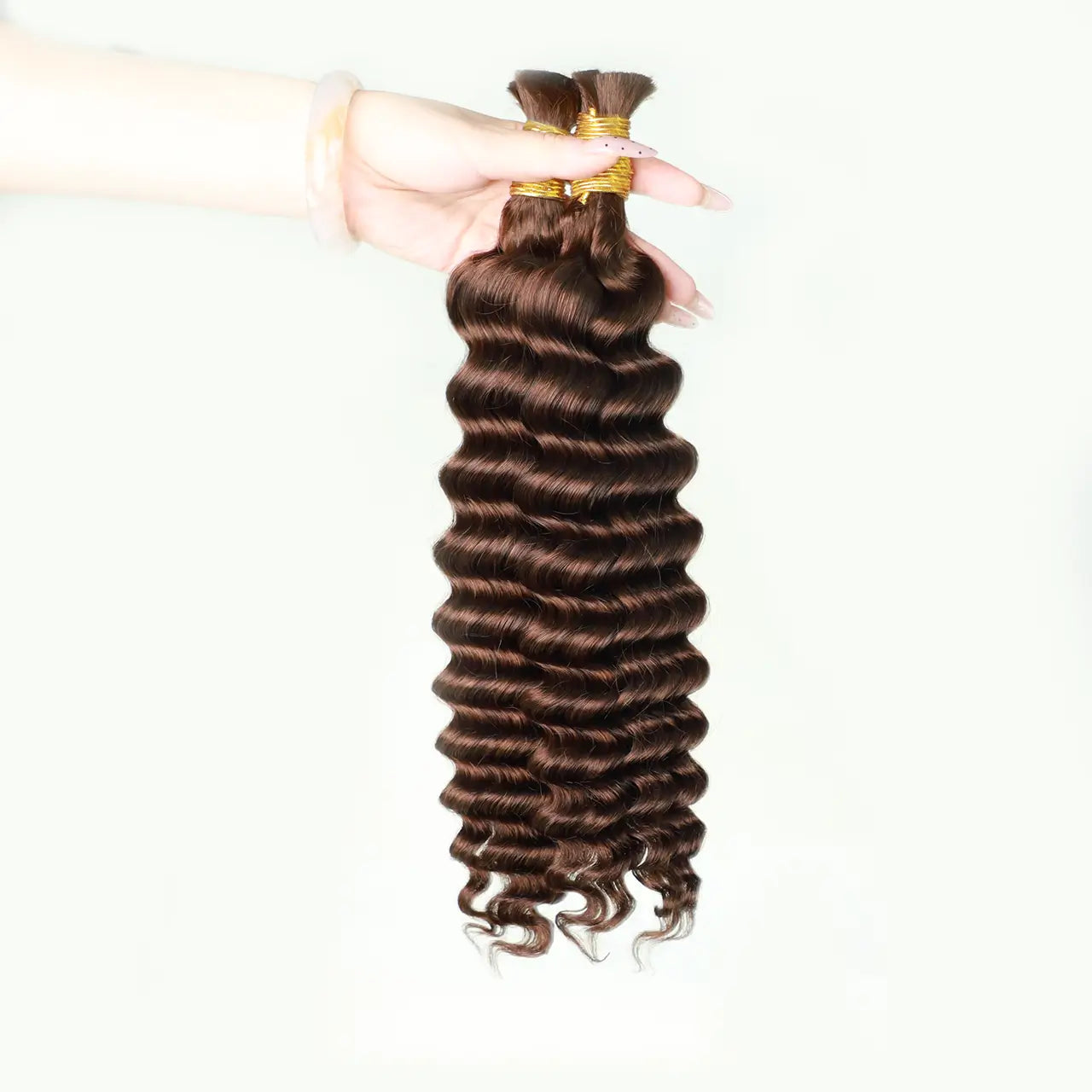 Two bundles dark brown human hair bulk braiding deep wave double drawn