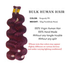 Two bundles virgin human hair 99j burgundy red bulk human hair for braiding body wave