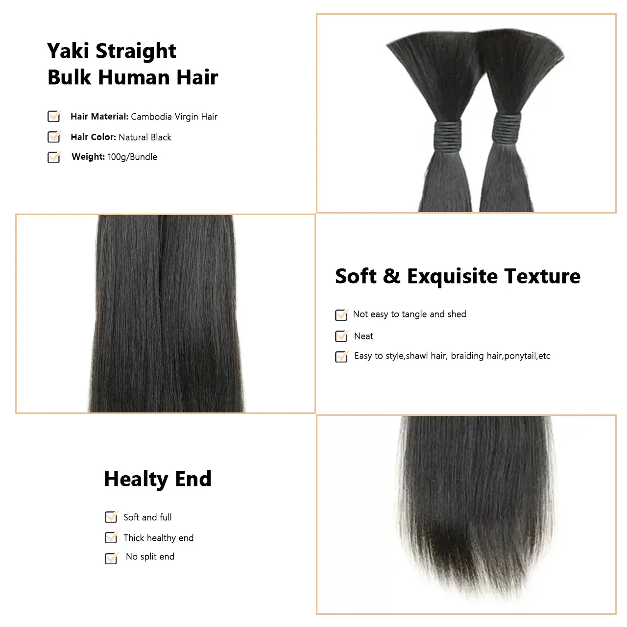 Yaki bulk human hair for braiding natural black no split end